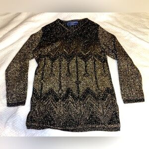 Norton McNaughton Petite. Medium. Black and Gold. Holiday Sweater.